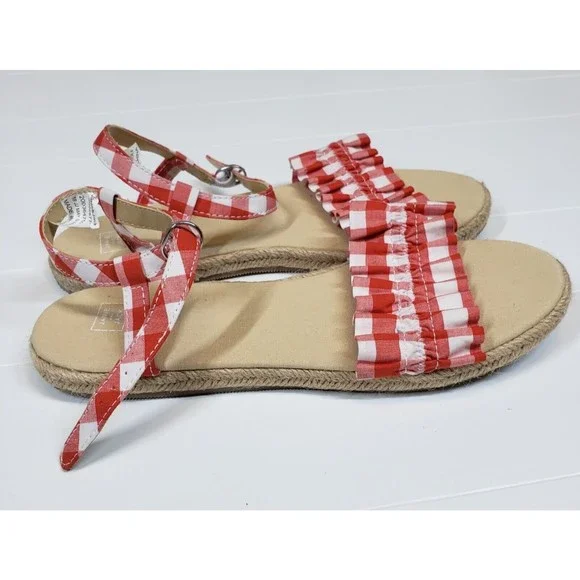 Red gingham sandals hotsell
